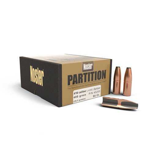 Nosler 416 Caliber 400 Grains SP Partition Bullets 50/Box 45200